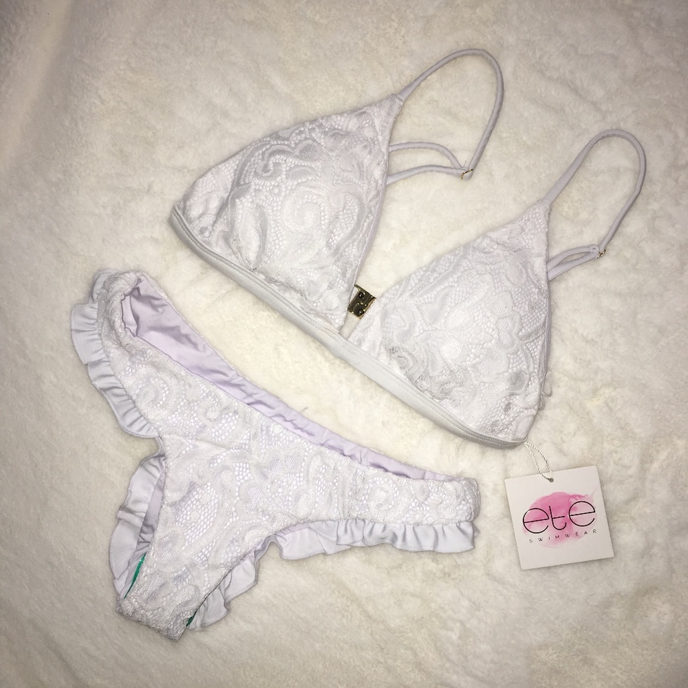 White Lace and Ruffle Ete Bikini